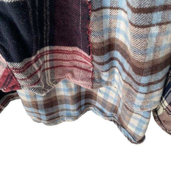 Free People Penny Plaid Mini Shirtdress Embellished Red Blue Beaded size Medium - Picture 9 of 15